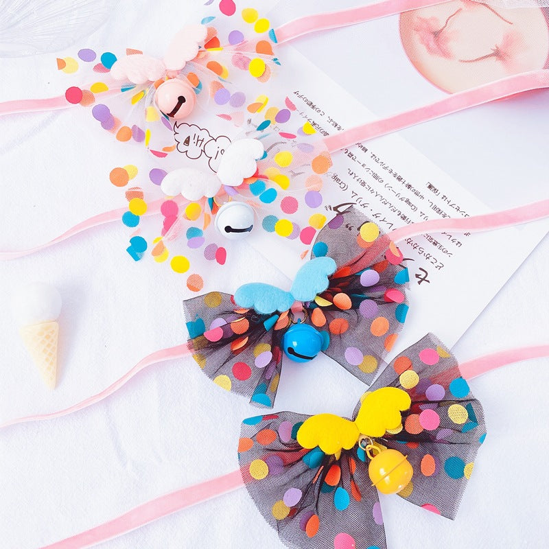 Original Pet Bow Tie Bell Collar Cat Fairy Wings Big Bow Neck Collar Dog Bell Collar Saliva Towel