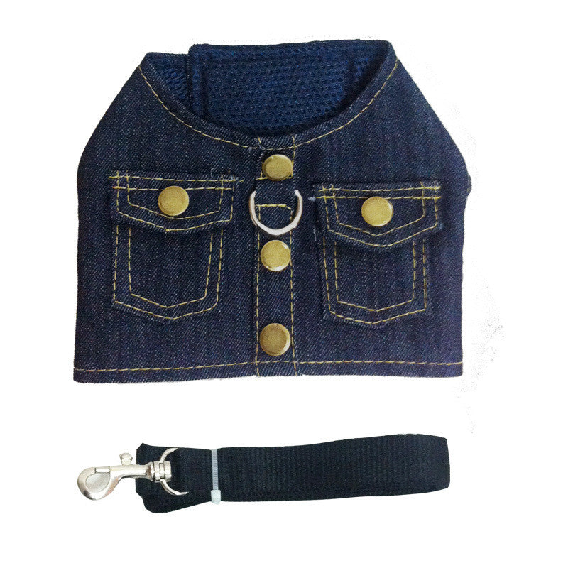 Pet Dog's Chest Harness Denim Jacket Back Leash Dog Supplies