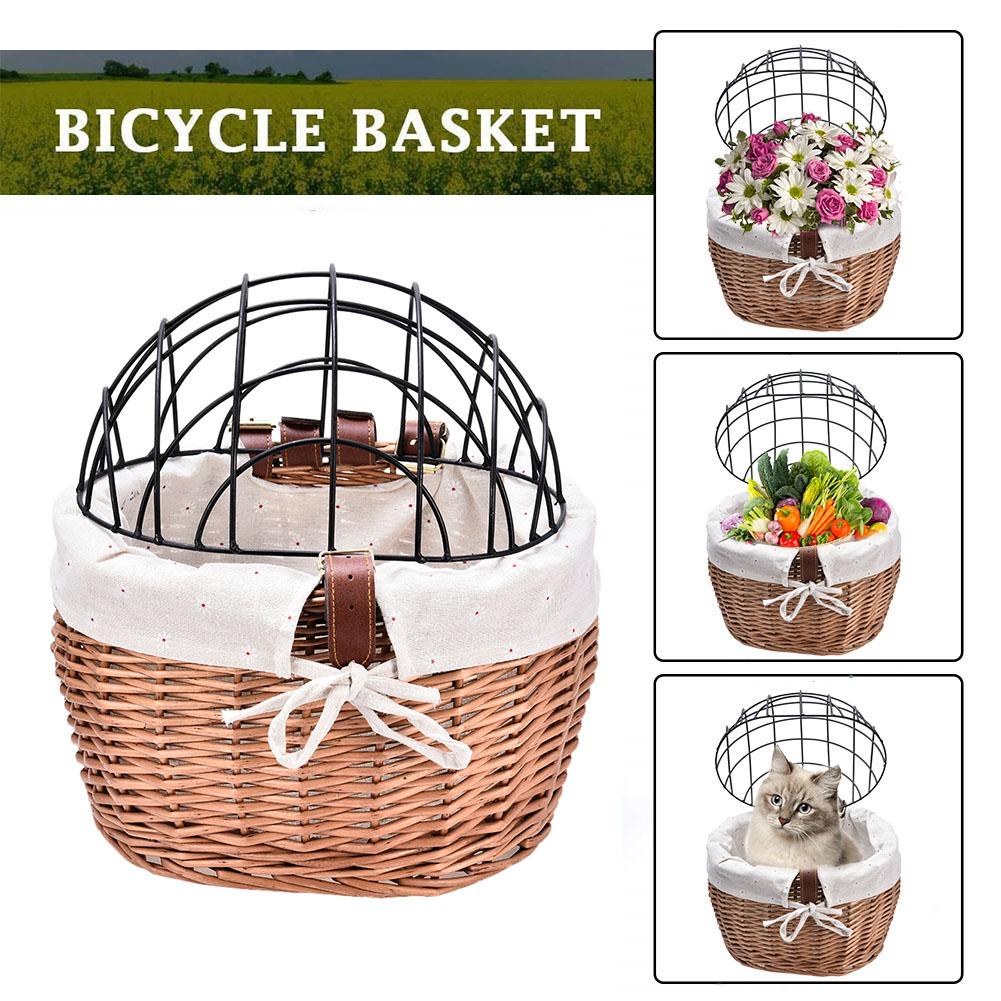 Pet bicycle Basket With Iron Frame Wicker Car Pet Basket Handmade Willow Basket