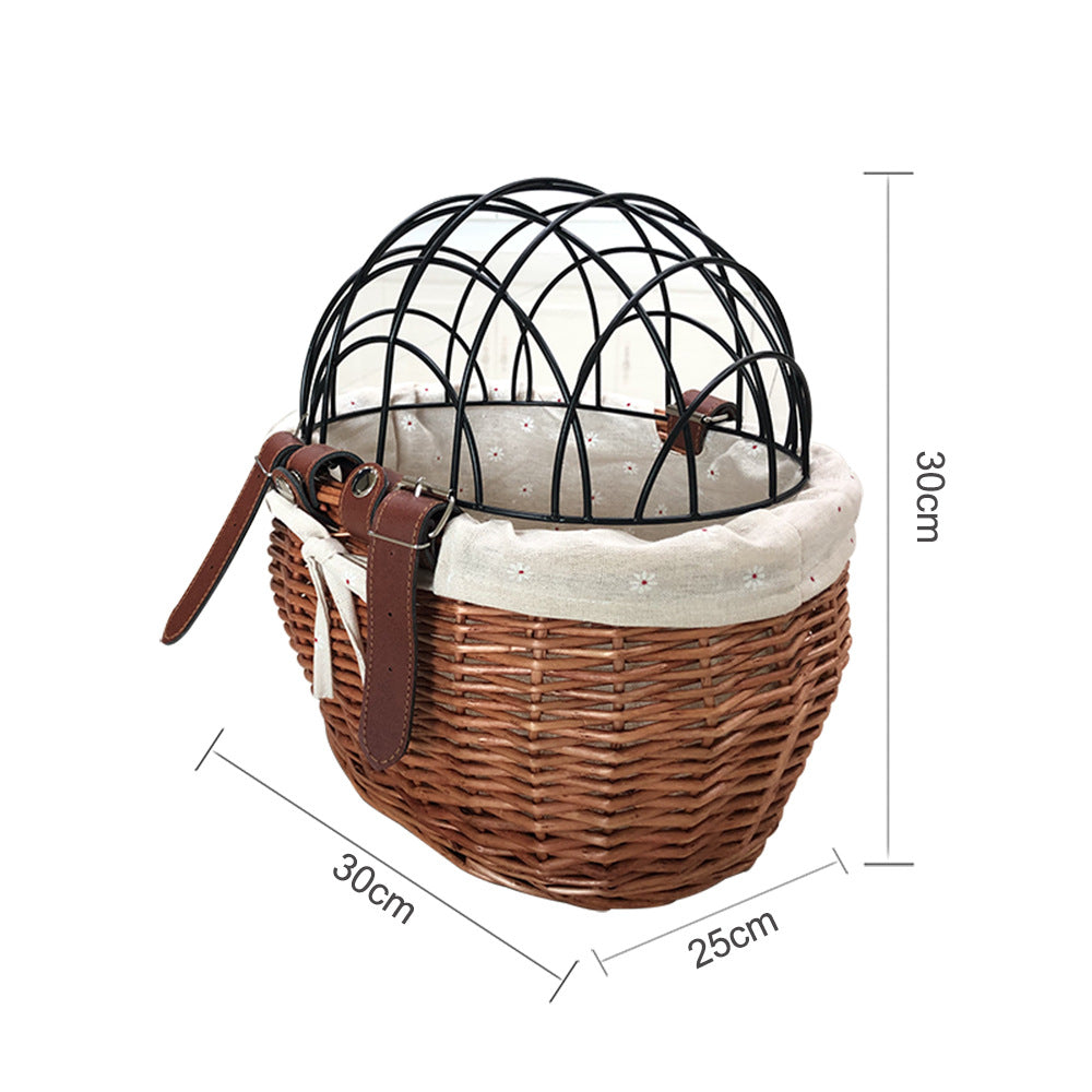 Pet bicycle Basket With Iron Frame Wicker Car Pet Basket Handmade Willow Basket