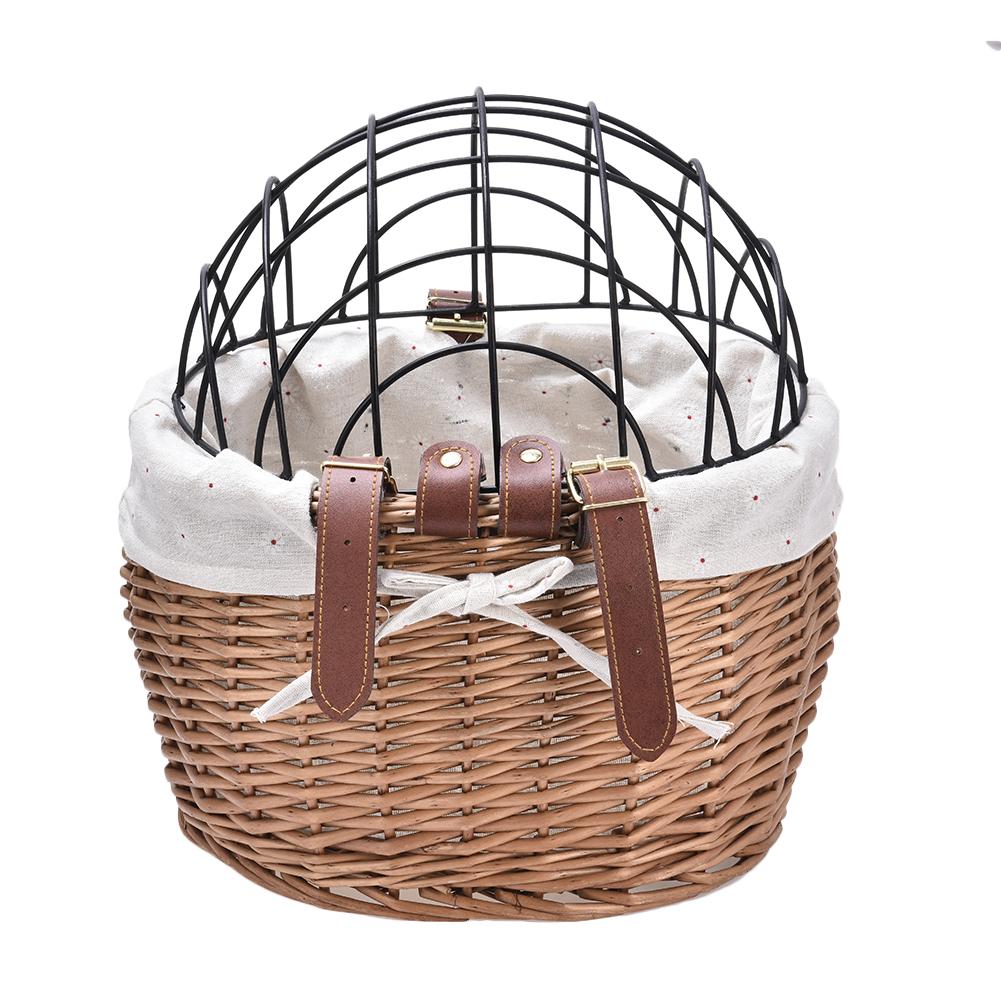 Pet bicycle Basket With Iron Frame Wicker Car Pet Basket Handmade Willow Basket