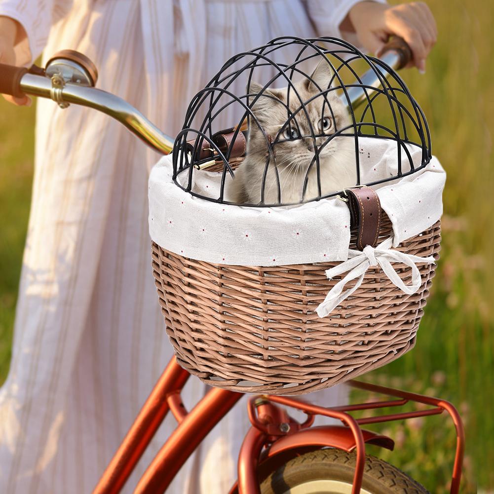Pet bicycle Basket With Iron Frame Wicker Car Pet Basket Handmade Willow Basket