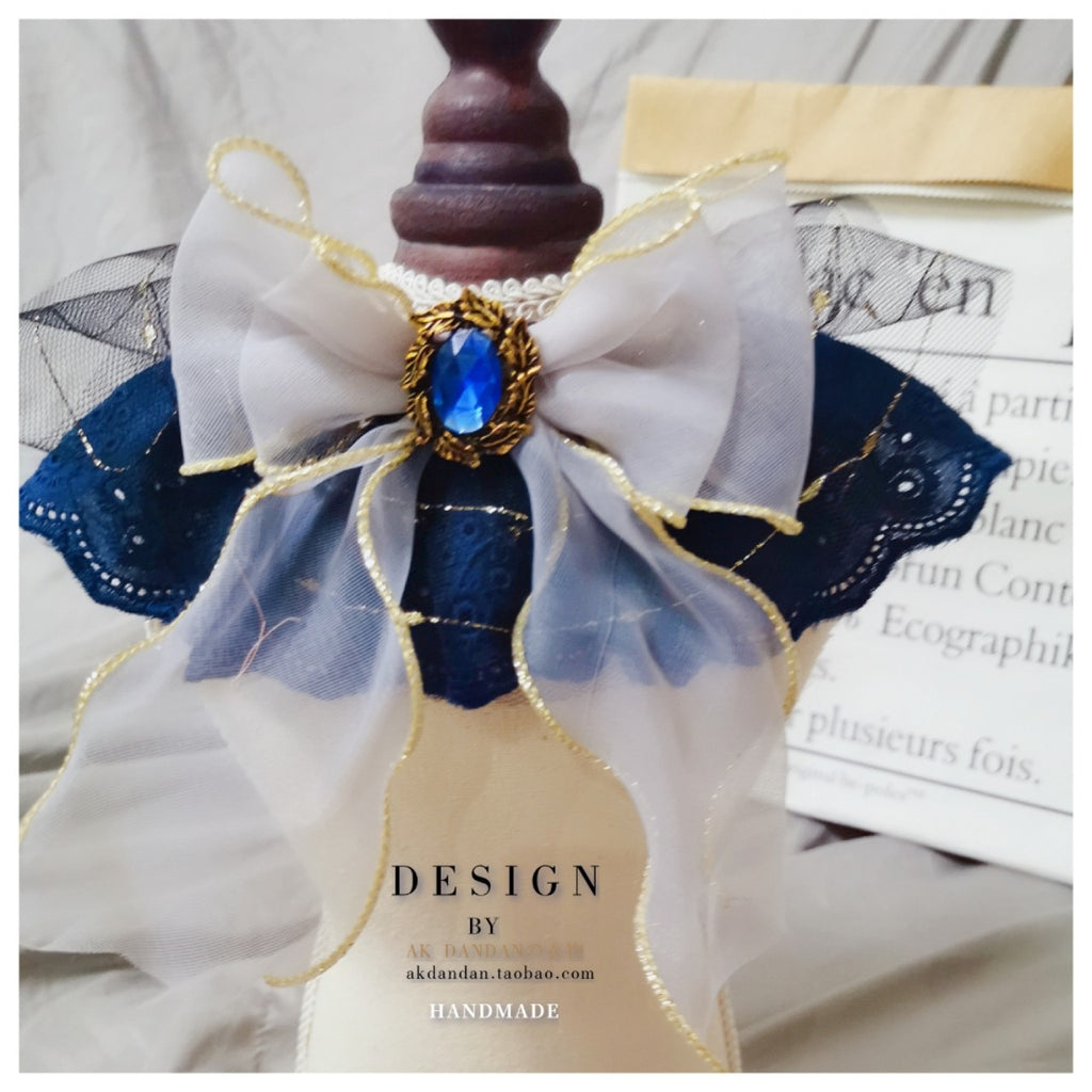 Pet Cats And Dogs Handmade Big Bow Sapphire Bib Bib Saliva Towel Temperament Fairy Collar Bib