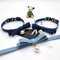 Adjust Denim Color Cat And Dog Collar Pearl Bell
