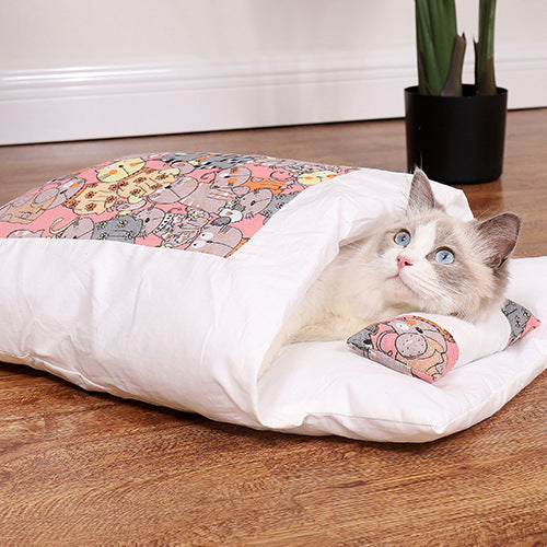 Warm Cat Sleeping Bag Bed With Pillow