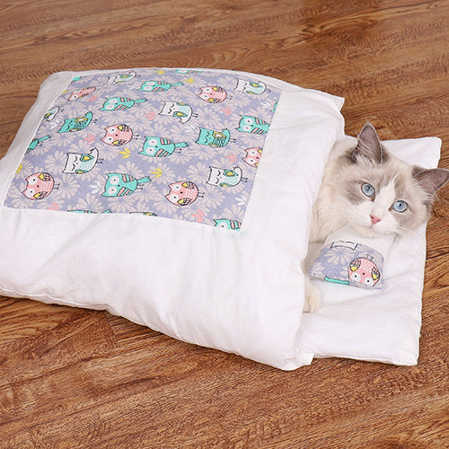 Warm Cat Sleeping Bag Bed With Pillow