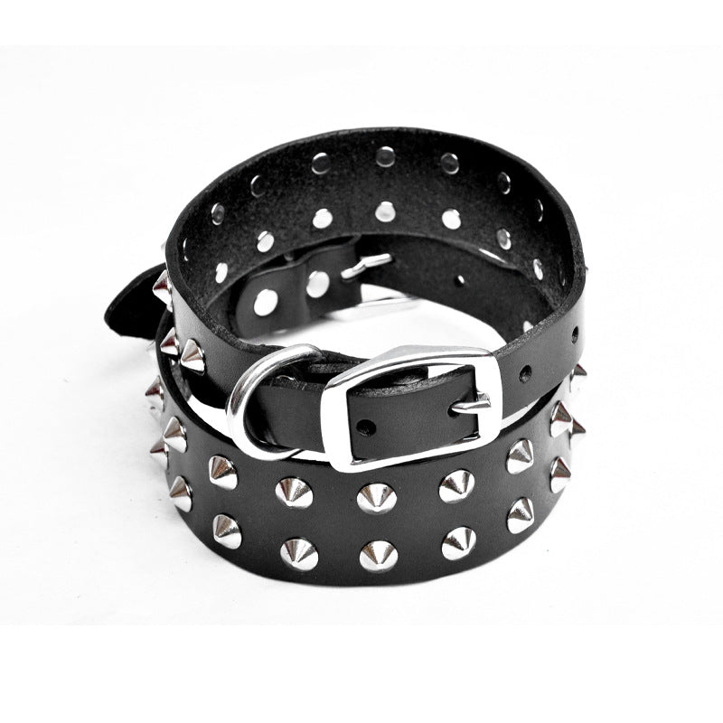 Cowhide Single Leather Point Diamond Collar Head Layer Alloy Buckle Pet Anti-Bite Neckband