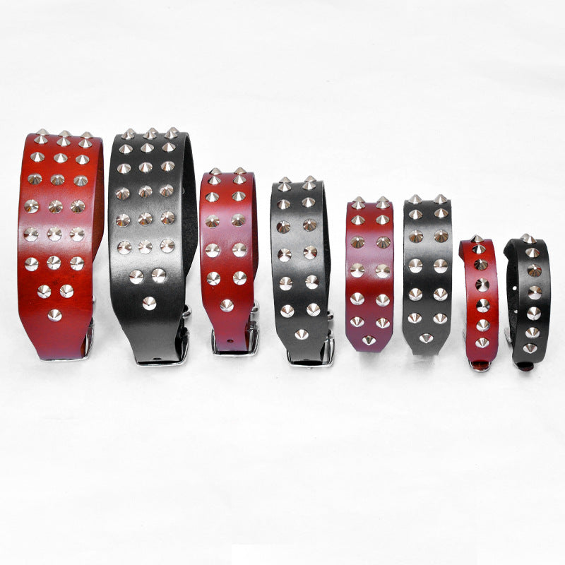 Cowhide Single Leather Point Diamond Collar Head Layer Alloy Buckle Pet Anti-Bite Neckband