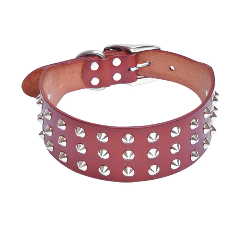 Cowhide Single Leather Point Diamond Collar Head Layer Alloy Buckle Pet Anti-Bite Neckband