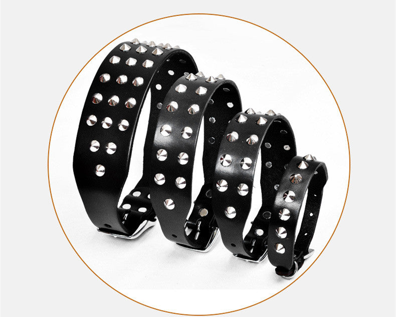 Cowhide Single Leather Point Diamond Collar Head Layer Alloy Buckle Pet Anti-Bite Neckband