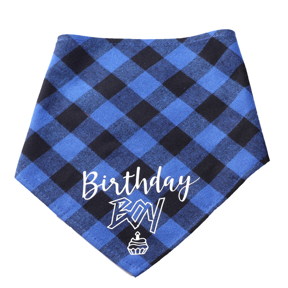 Pet Birthday Triangle Scarf Dog Saliva Towel Cotton Plaid Cat Scarf Birthday Party Gifts