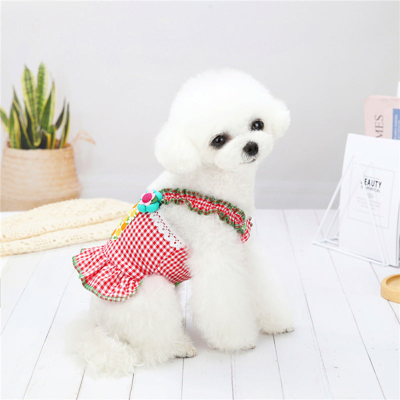 New Dog Clothes Summer Thin Flower Sling Skirt Teddy Bichon Small Dog Pet Sling Skirt Spot