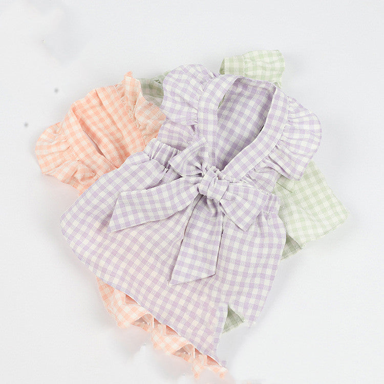 Spring And Summer New Plaid Bow Skirt Pet Clothes Cats And Dogs Costumes Teddy Bichon Jacket