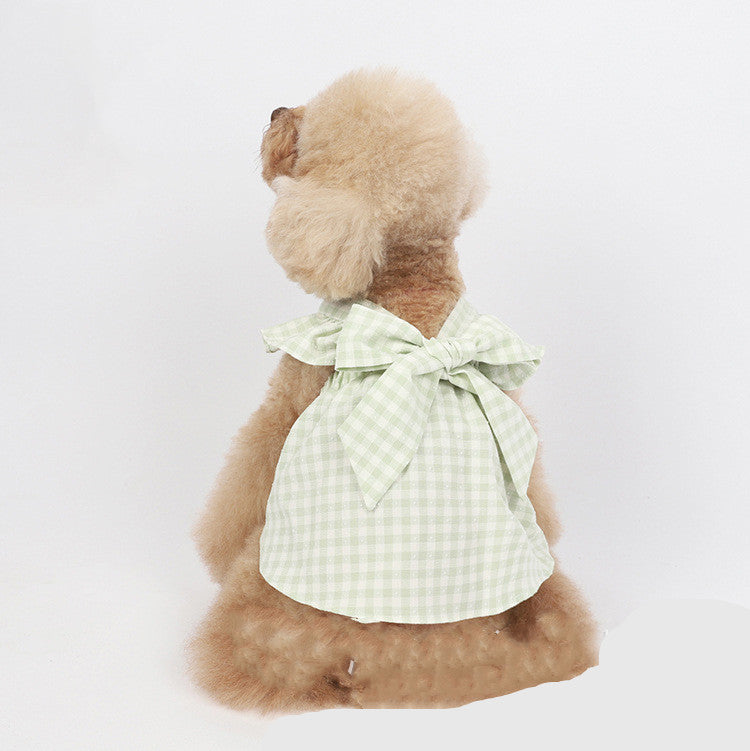 Spring And Summer New Plaid Bow Skirt Pet Clothes Cats And Dogs Costumes Teddy Bichon Jacket