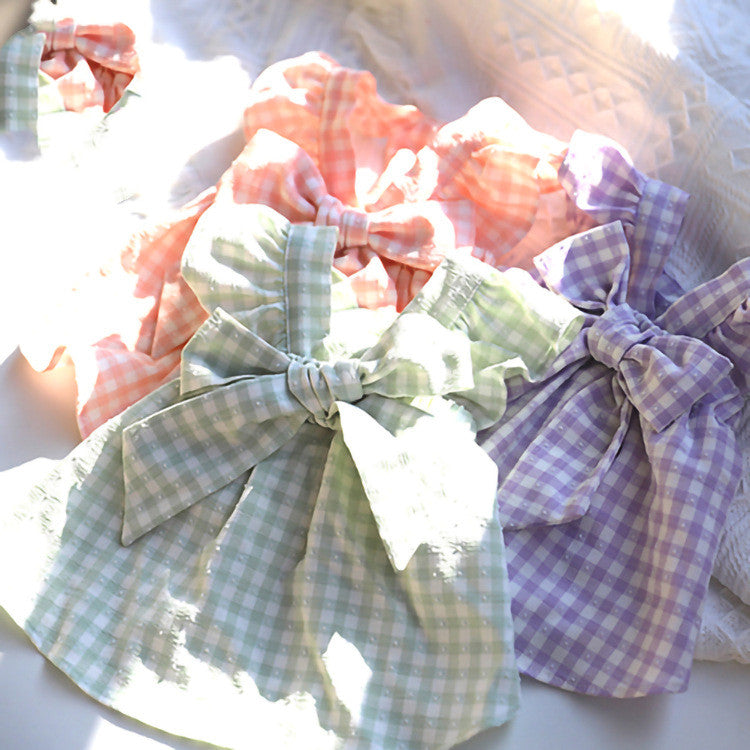 Spring And Summer New Plaid Bow Skirt Pet Clothes Cats And Dogs Costumes Teddy Bichon Jacket