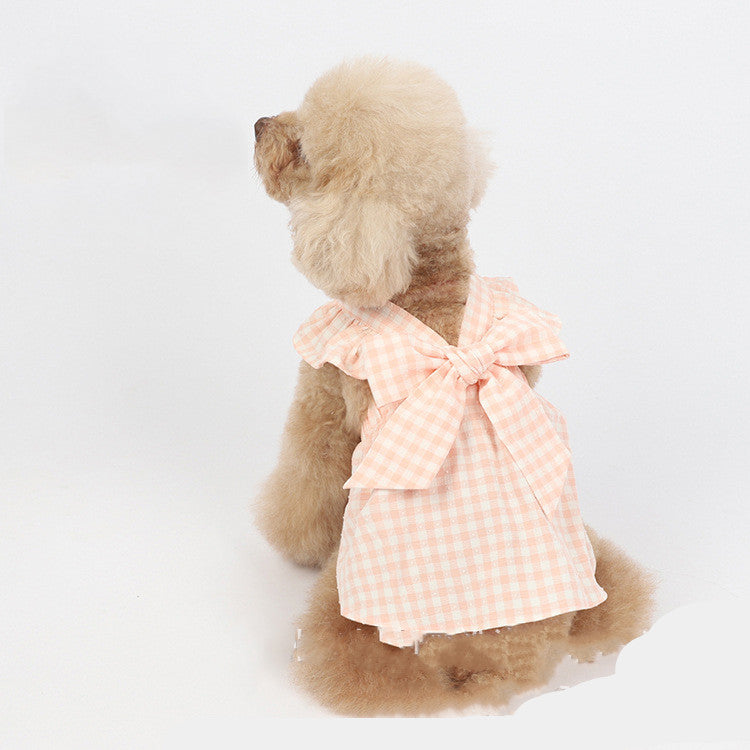 Spring And Summer New Plaid Bow Skirt Pet Clothes Cats And Dogs Costumes Teddy Bichon Jacket