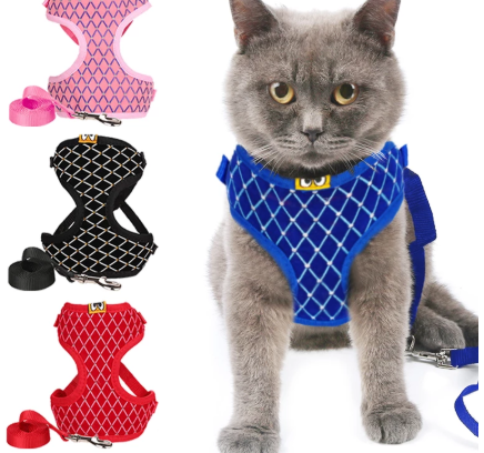 Rhinestone Cat Harness And Leash Set Breathable Mesh Small Pet Vest Harnesses Outdoor Walking Leads For Cats Puppy Dogs