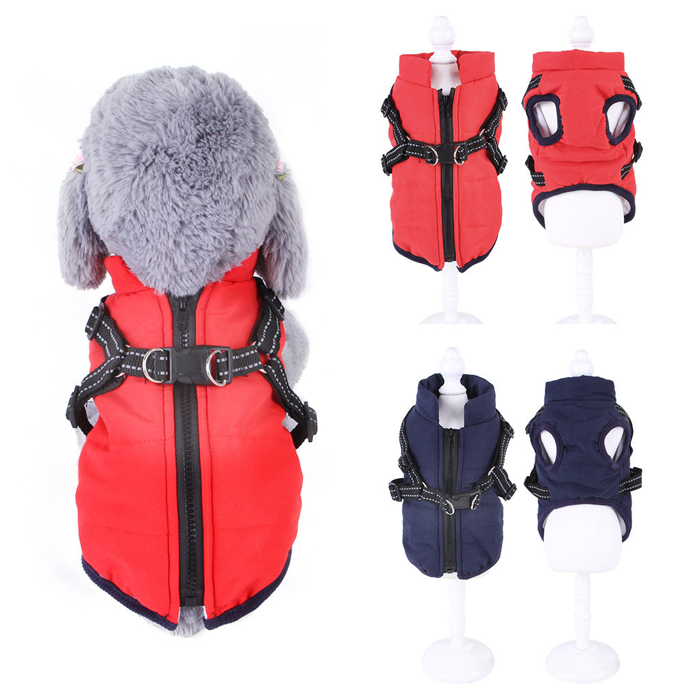 Pet Waistcoat Chest Strap Plus Velvet Thickening Autumn And Winter Traction Feet Warm Clothing
