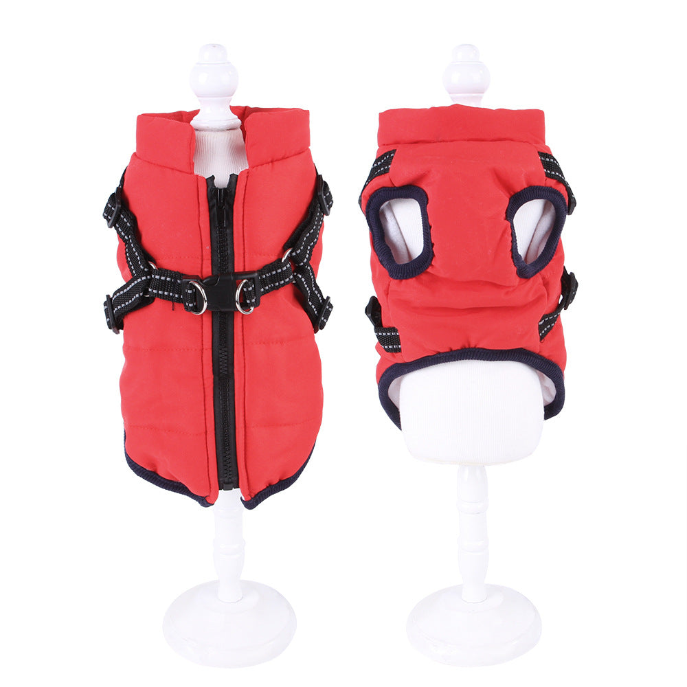 Pet Waistcoat Chest Strap Plus Velvet Thickening Autumn And Winter Traction Feet Warm Clothing