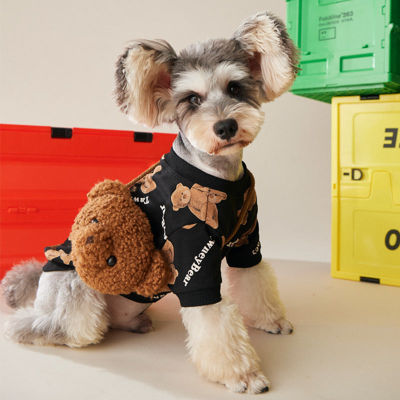 Dog Clothes Autumn And Winter Clothes Plus Velvet Bear Sweater And Backpack