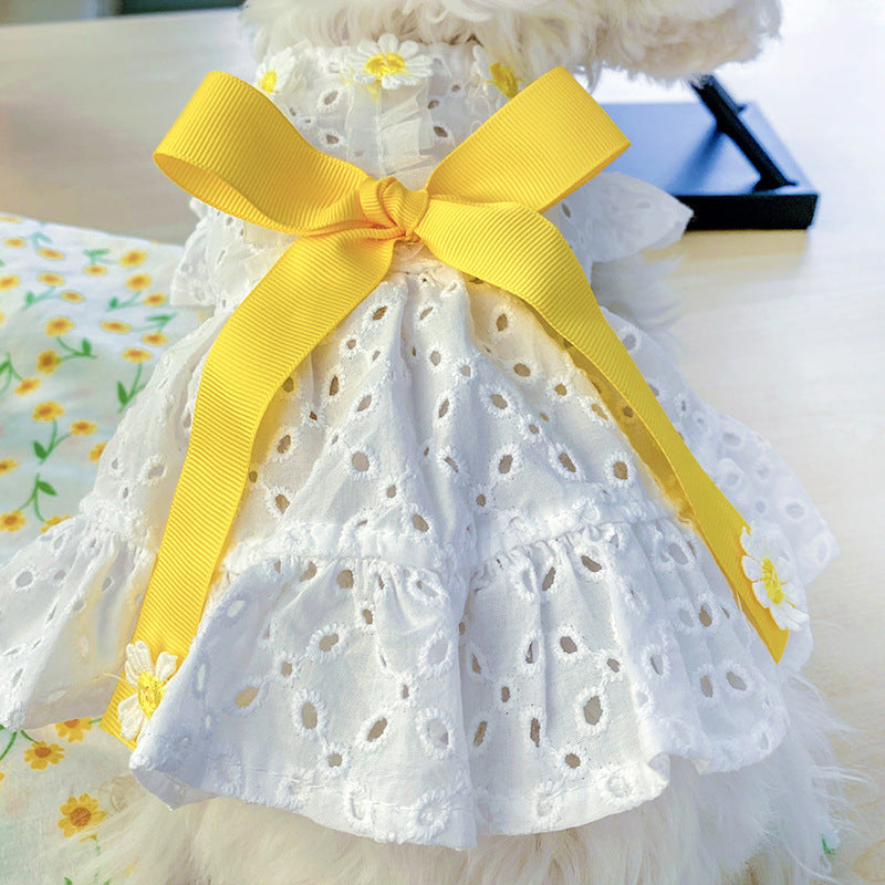 New Pet Dog Clothes Daisy Flower Skirt Hollow Bow Princess Dog Skirt