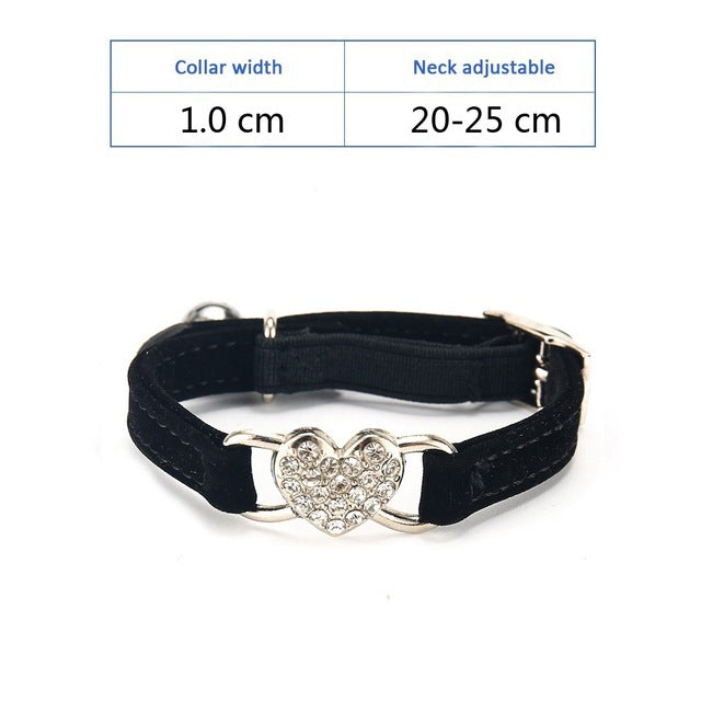 Pet Puppy Cat Collar Water Diamond Love Half Fold Plush Fabric Bell Elastic Collar