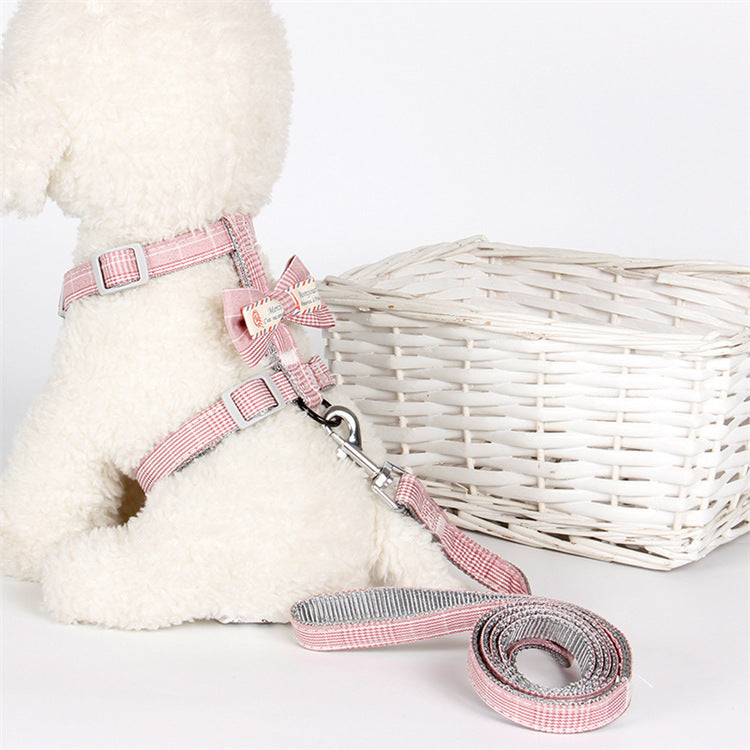 Fashion Simple Lattice Bow Pet Leash