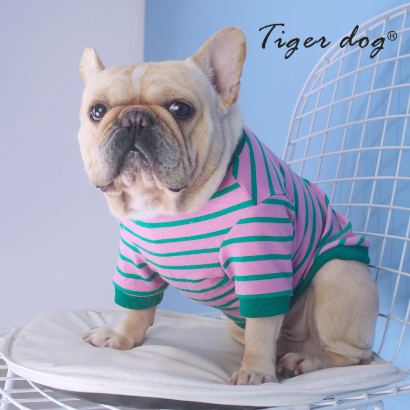 Tiger Dog Spring And Autumn Winter French Dogfighting Striped T-Shirt Sweater
