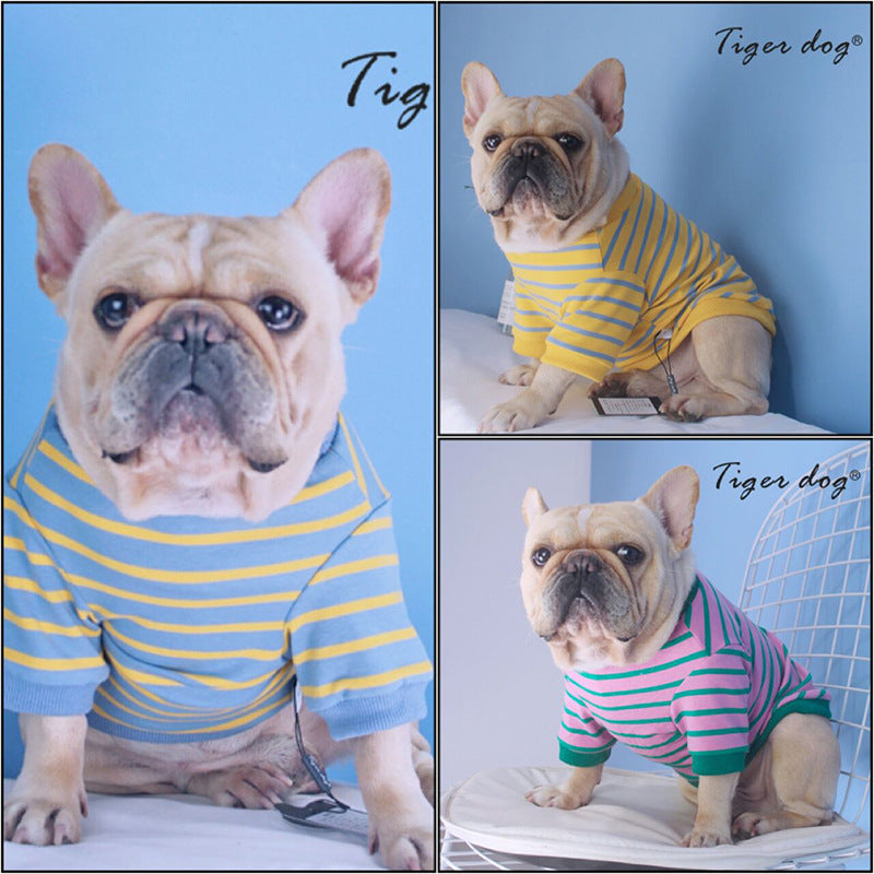 Tiger Dog Spring And Autumn Winter French Dogfighting Striped T-Shirt Sweater