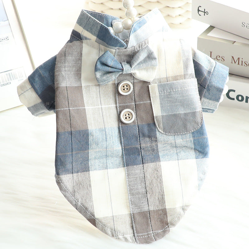Dog Clothes Summer Thin Cat Bow Tie Chinese Stand Collar Shirt Dress Wholesale Small Dog Pet