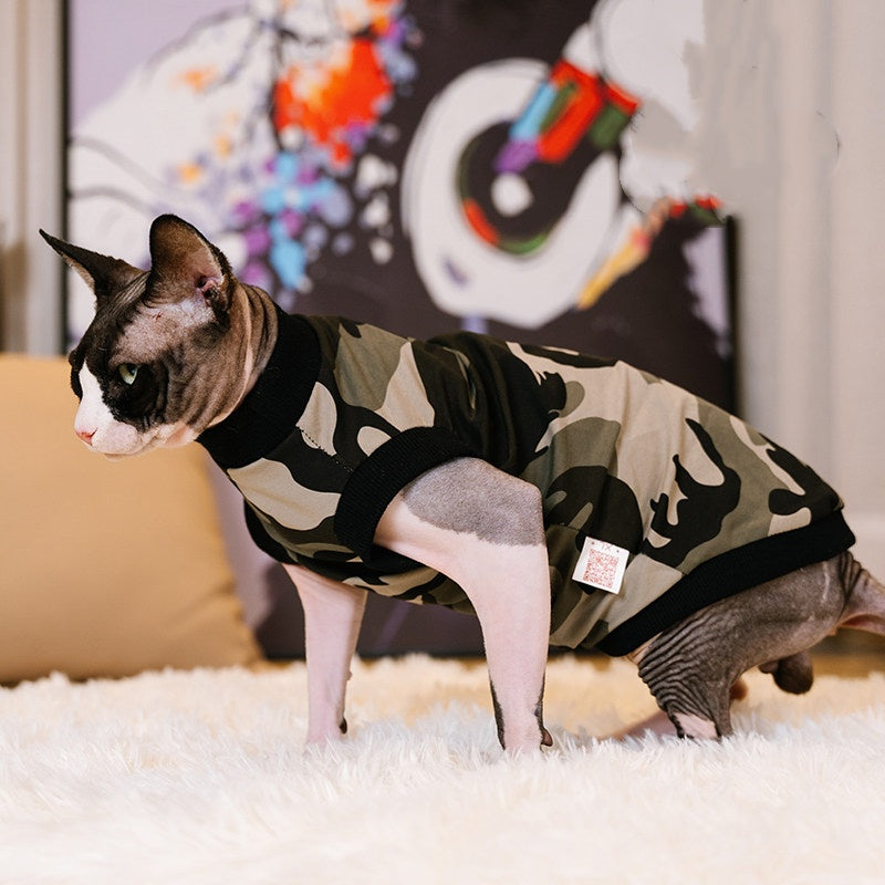 Sphynx Cat Camouflage Cotton Summer Shirt Breathable Lightweight Clothing For Hairless Cats Devon Rex