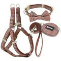 Cotton plaid pet leash collar with snack bag