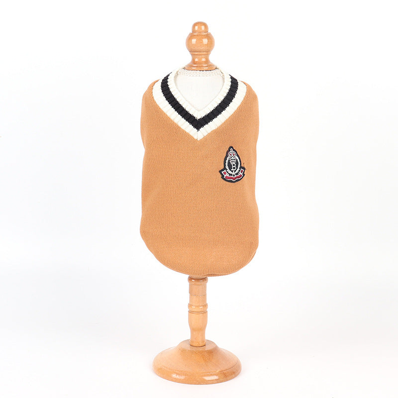 Plush knitted Autumn Winter V-neck Vest Pet Clothing