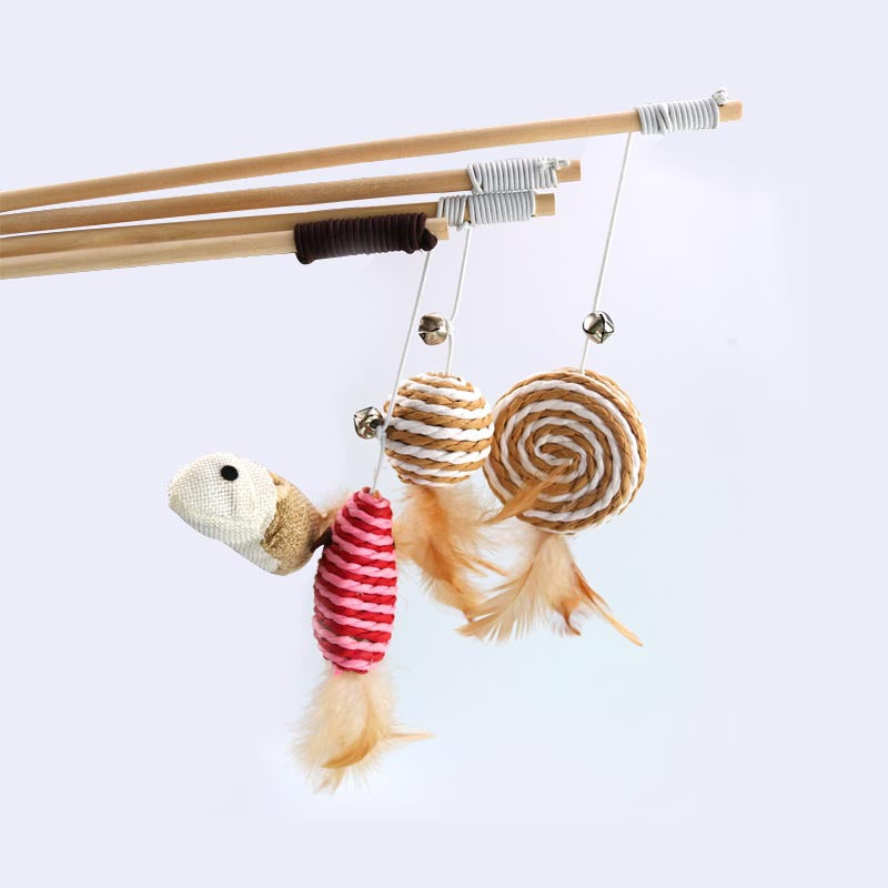 Pet Extension Feather Bells Tease Cat Pole Toys