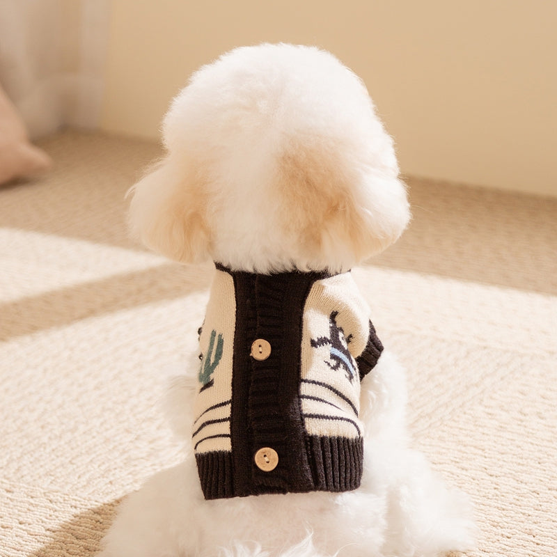 Warm Small Dog Sweater, Soft & Breathable Pet Knit Cardigan With Monster Pattern For Small Medium Dogs Boy Girl Puppy Cat, Fall Winter Dog Clothes For