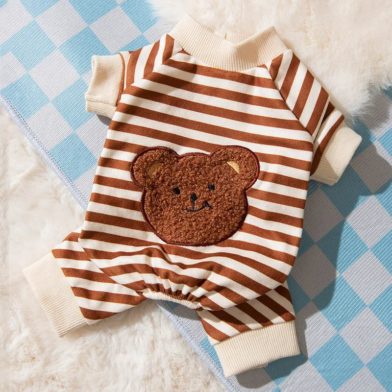 Autumn And Winter Dog Cute Bear Striped Four-legged Home Clothes Cat Home Pet Four-legged Air Conditioning Clothes Puppy