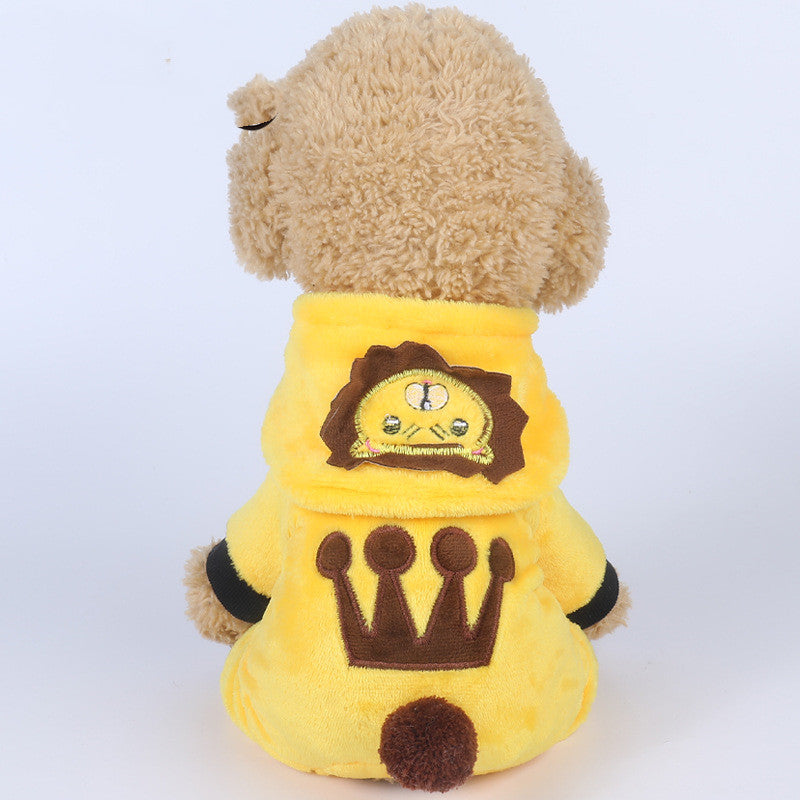 Autumn And Winter Thermal Coral Fleece Transformation Lion Dog Clothes