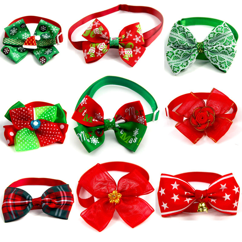 New Year Red And Green Christmas Series Pet Tie Bow Handcraft Jewelry Collar Dogs And Cats Bow Tie