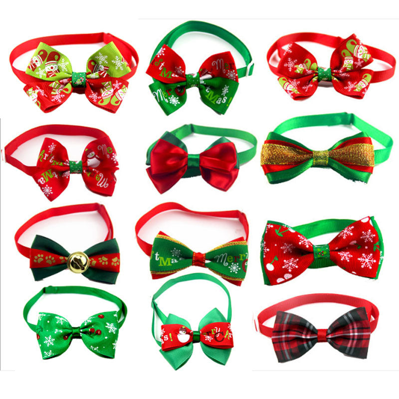 New Year Red And Green Christmas Series Pet Tie Bow Handcraft Jewelry Collar Dogs And Cats Bow Tie