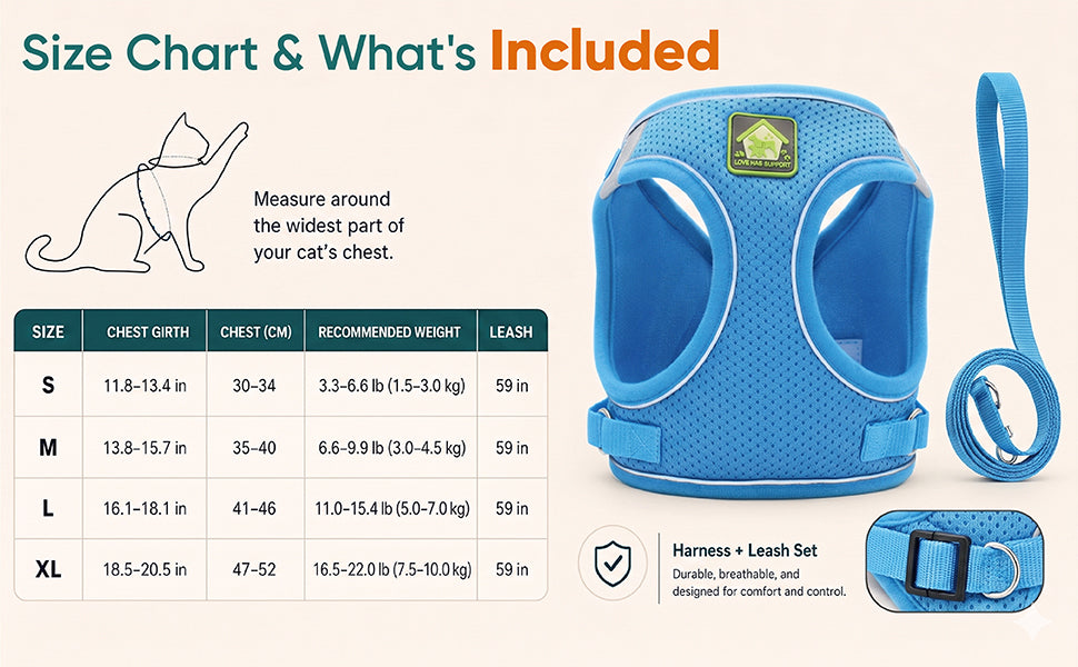 Cat Harness And Leash, Escape Proof Adjustable Vest Harness For Cats, Breathable Reflective Strip Soft Walking Vest For Small Medium Large Cats