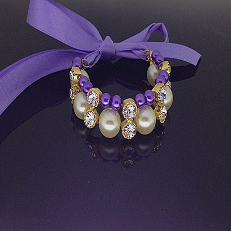 Bowknot Ribbon Pearl Pet Collar Cat And Dog Necklace Jewelry