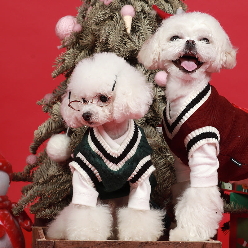 Plush knitted Autumn Winter V-neck Vest Pet Clothing