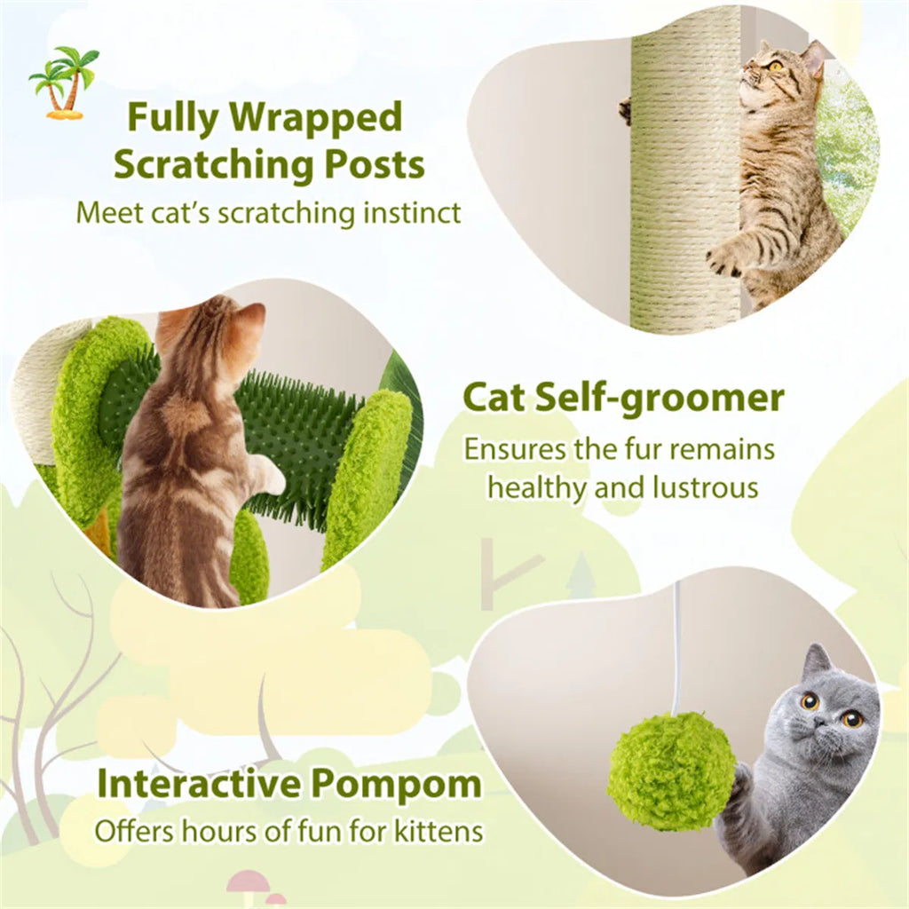 Cat Tree - 22LBS Capacity, Palm Tree Design with Self-Groomer & Scratching Posts