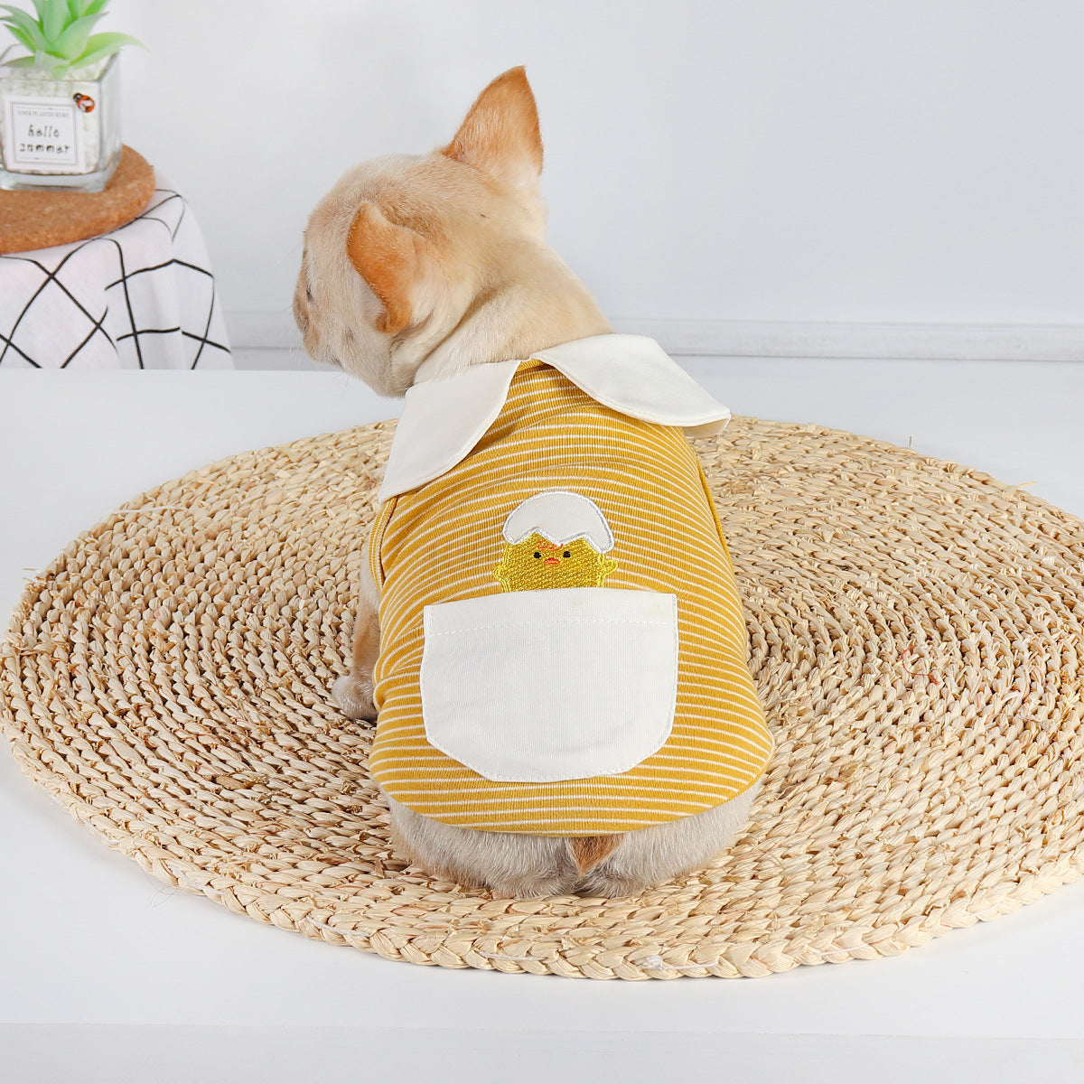 Pet Dog Tied Buckle Undershirt Cute Eggshell Clothes