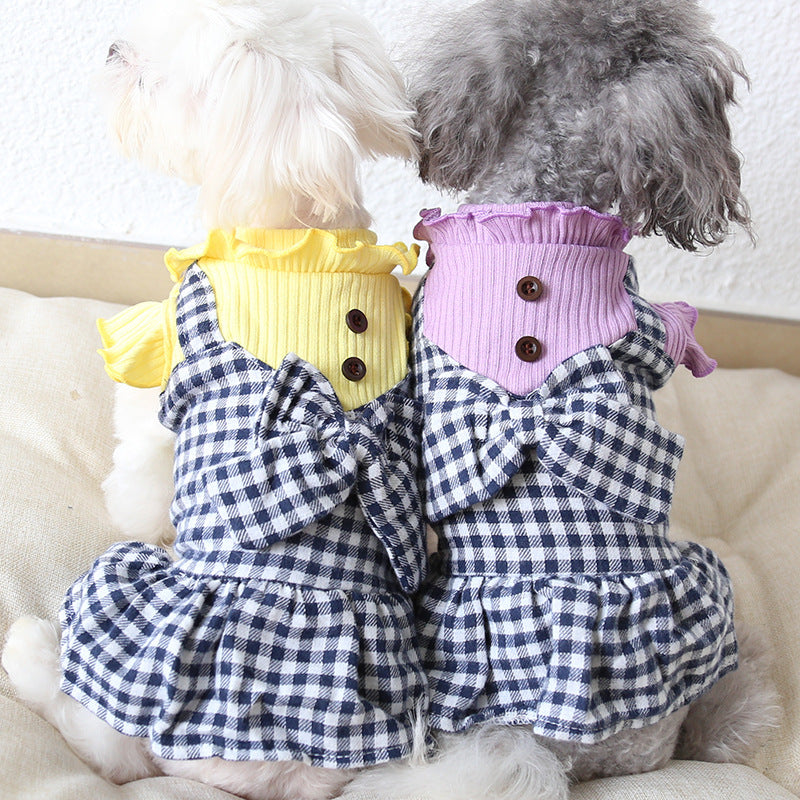 Candy Wooden Buckle Plaid Skirt Pet Clothes