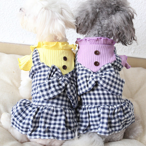 Candy Wooden Buckle Plaid Skirt Pet Clothes