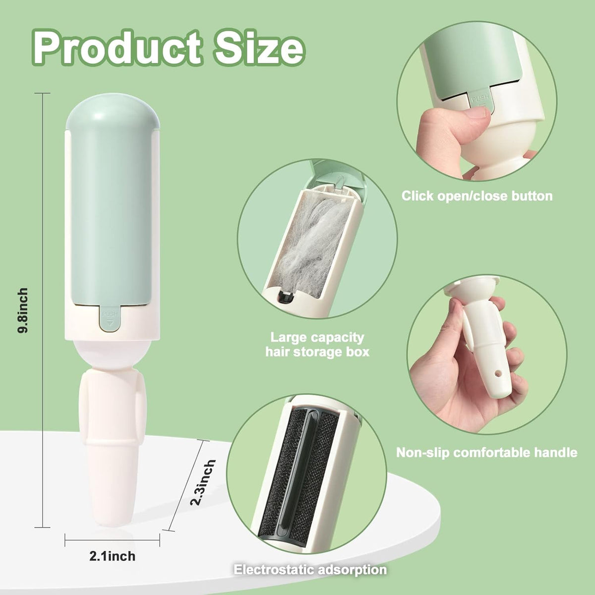 Pet Hair Remover Roller Reusable Dog Cat Fur Remover With Comfy Non-Slip Handle Portable Pet Hair Removal Tool With Self Cleaning Base For Couch Car