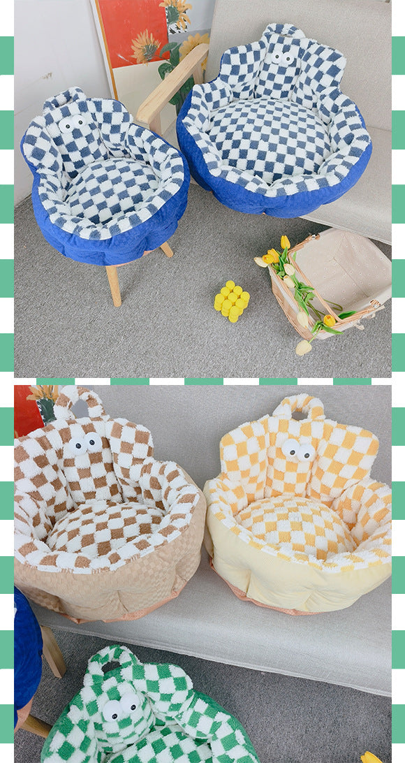 Big Eye Chessboard Sofa Round Dogs And Cats Bed Pet Bed Four Seasons Universal