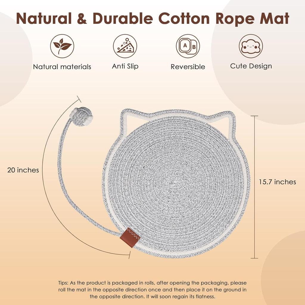 Cat Scratcher Mat Natural Cotton Rope Cat Scratch Pad Round Horizontal Floor Cat Scratching Pads For Indoor Cats Cat Furniture Protector For Wall