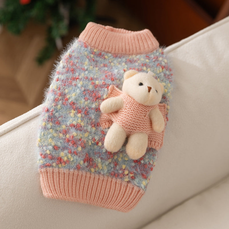Autumn And Winter Pet Sweaters, Three-dimensional Bear Floral Yarn, Small And Medium-sized Dog Bichon Frise Yorkshire Terrier Pullover, Cat And Dog